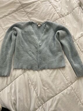 Light Blue Fuzzy Button-Front Women's Cardigan